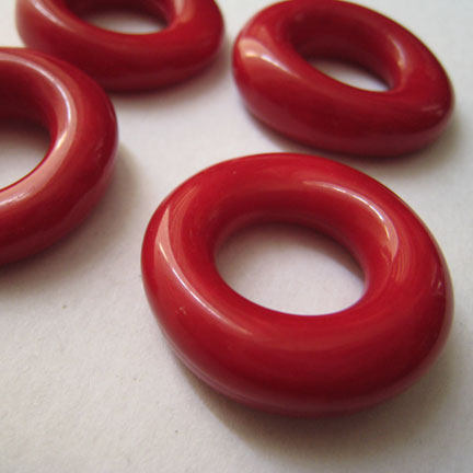 4 Qty 28mm Vintage Lucite Red Round Uneven Ring